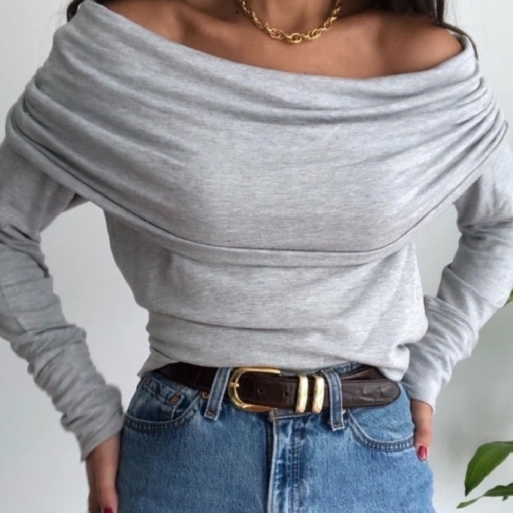 Lilly Pulitzer Gray Off-Shoulder Cowl Neck‎ Top Grey Long Sleeve Chic Size S